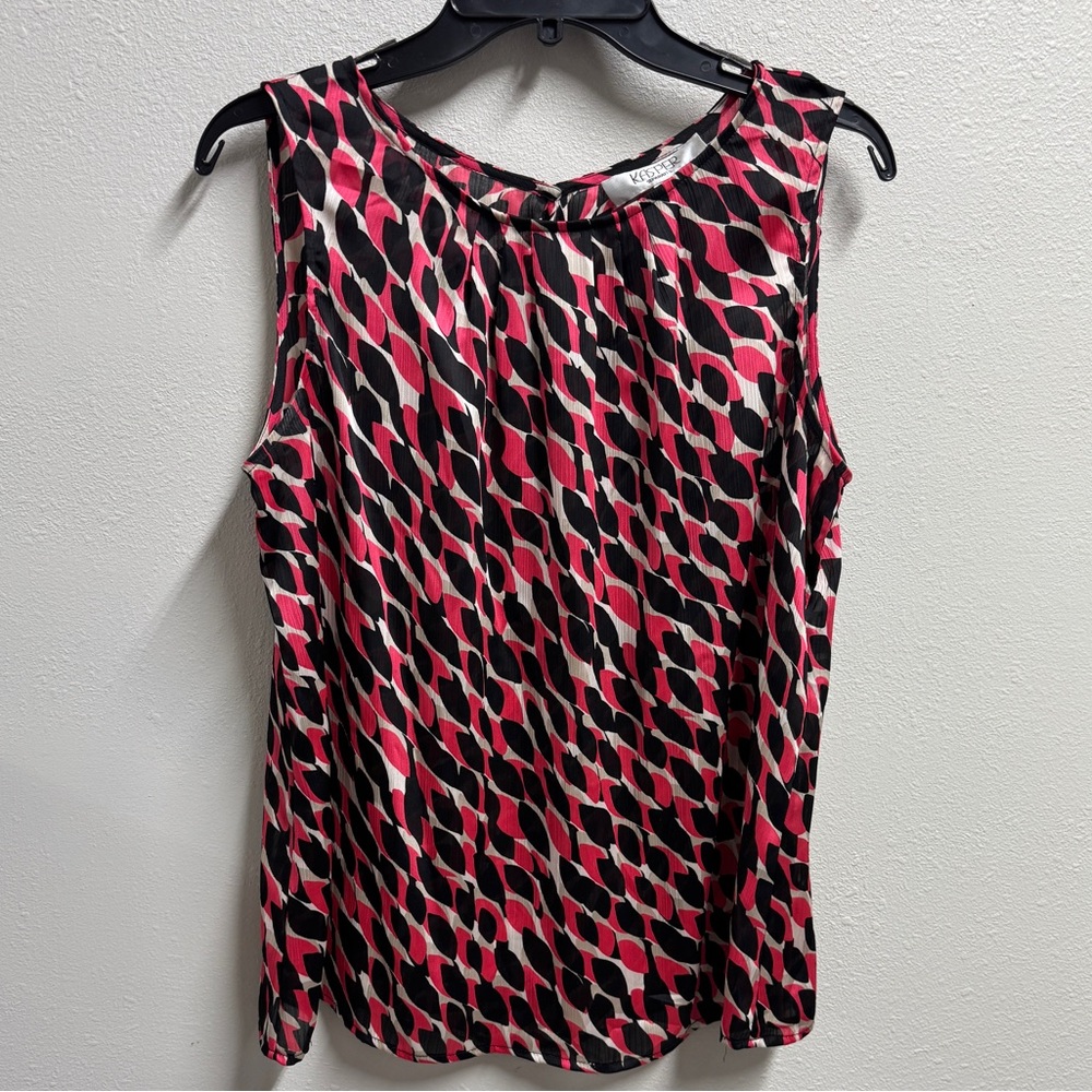 Kasper Vibrant Pink and Black Sleeveless Blouse Large